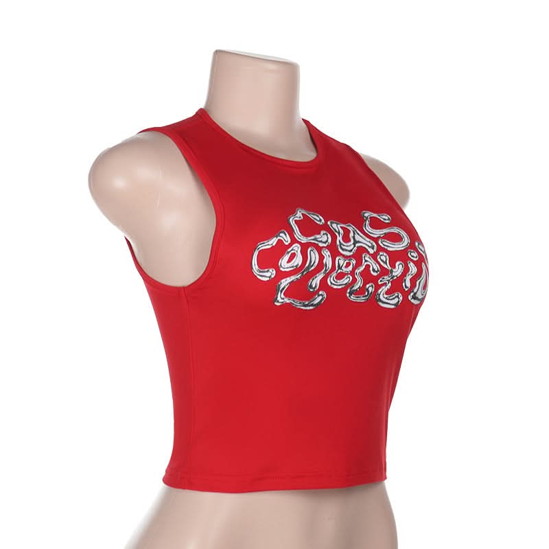Crewneck letter pattern contrast crop top  | Festival Outfits Women