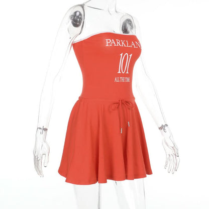 Self tie letter pattern backless tube mini dress  | Festival Outfits Women