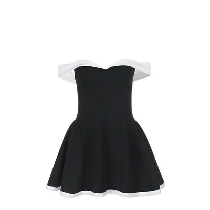 Off shoulder zip-up contrast tube mini dress  | Festival Outfits Women