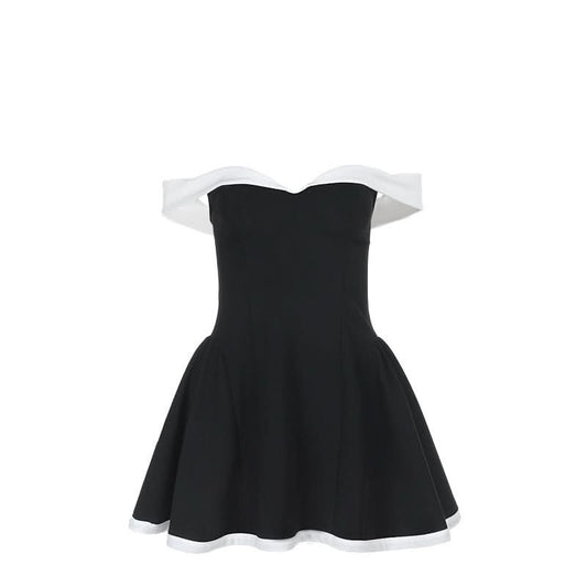 Off shoulder zip-up contrast tube mini dress  | Festival Outfits Women