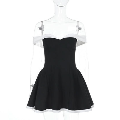 Off shoulder zip-up contrast tube mini dress  | Festival Outfits Women