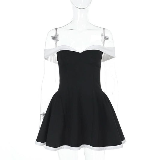 Off shoulder zip-up contrast tube mini dress  | Festival Outfits Women