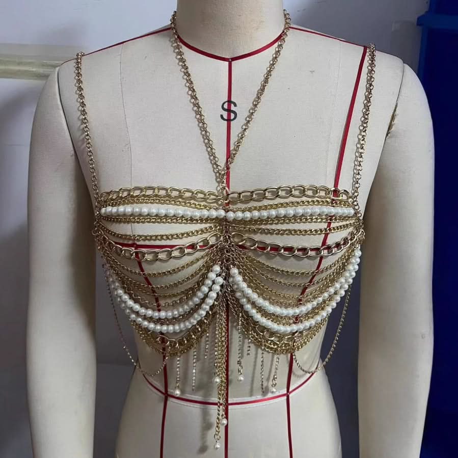 Metal chain beaded halter cami top  | Festival Outfits Women