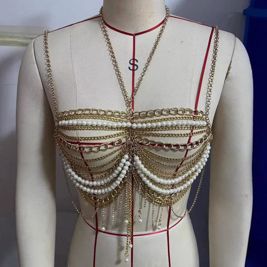 Metal chain beaded halter cami top  | Festival Outfits Women