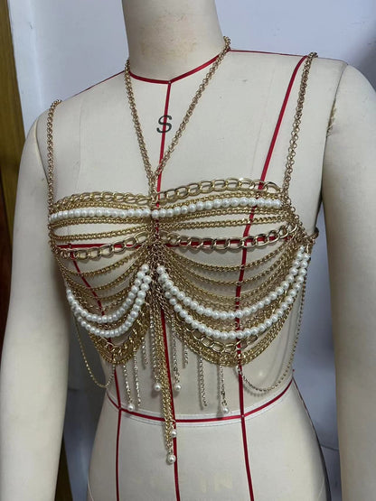 Metal chain beaded halter cami top  | Festival Outfits Women