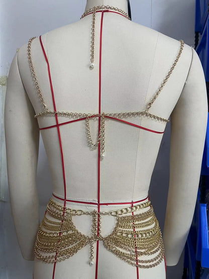 Metal chain beaded halter cami top  | Festival Outfits Women