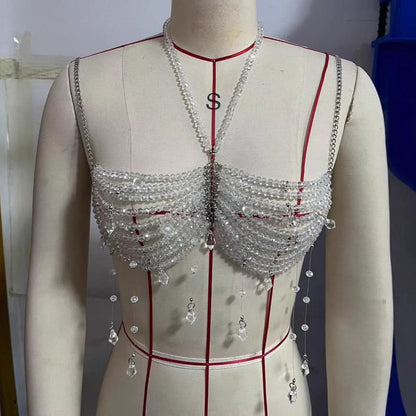 Metal chain pendant beaded halter top  | Festival Outfits Women