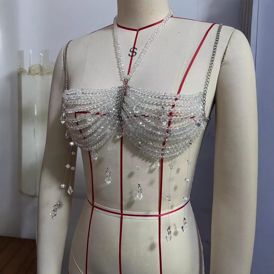Metal chain pendant beaded halter top  | Festival Outfits Women
