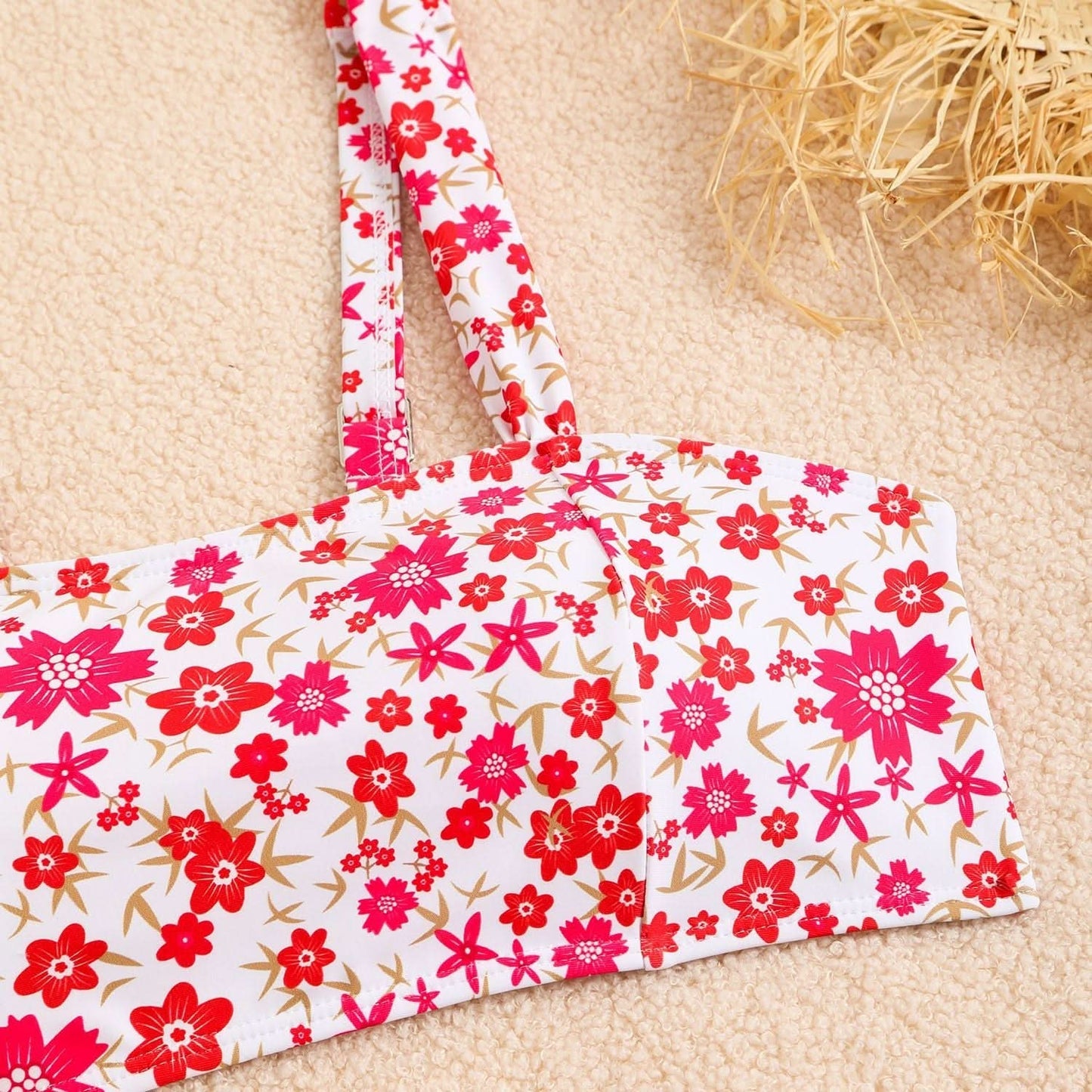 Square neck flower print cami bikini swimwear