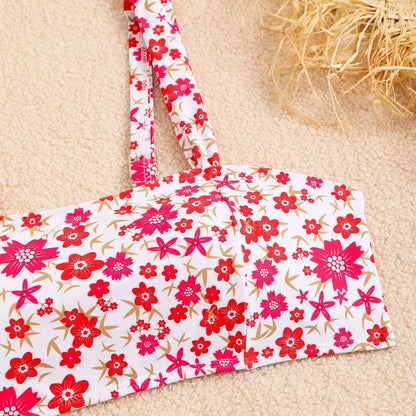 Square neck flower print cami bikini swimwear