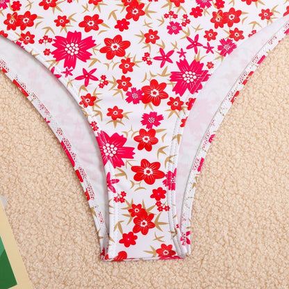 Square neck flower print cami bikini swimwear