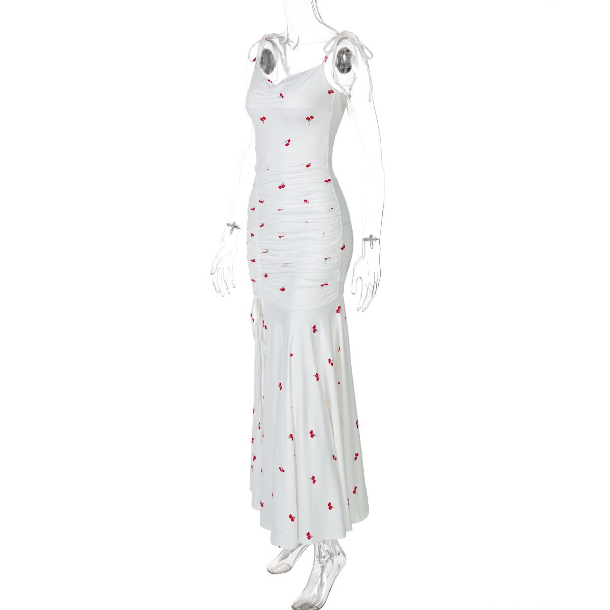 Drawstring slit ruched print cami maxi dress  | Festival Outfits Women