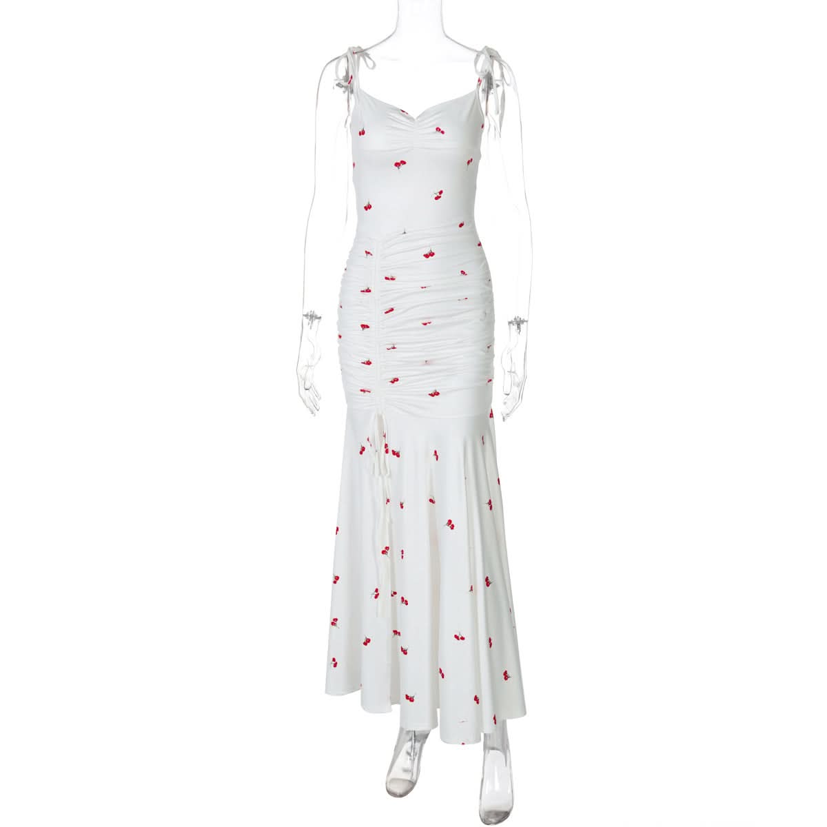 Drawstring slit ruched print cami maxi dress  | Festival Outfits Women