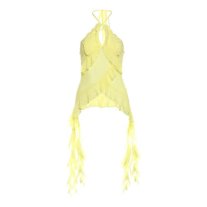 Halter ruffle mesh backless top  | Festival Outfits Women