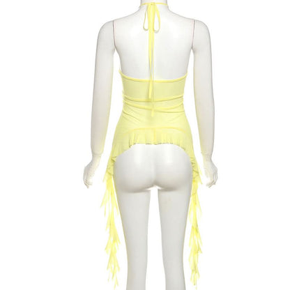 Halter ruffle mesh backless top  | Festival Outfits Women