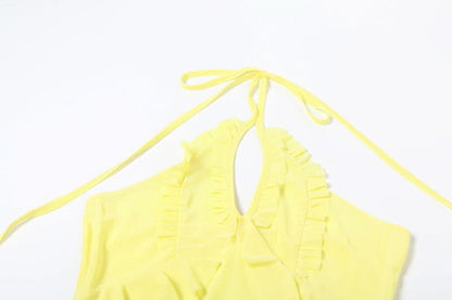 Halter ruffle mesh backless top  | Festival Outfits Women