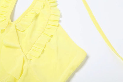 Halter ruffle mesh backless top  | Festival Outfits Women
