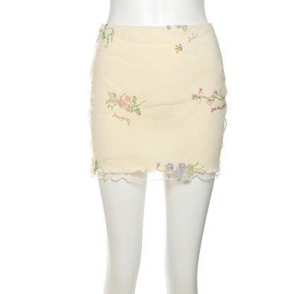 Ruffle embroidery contrast mini skirt  | Festival Outfits Women