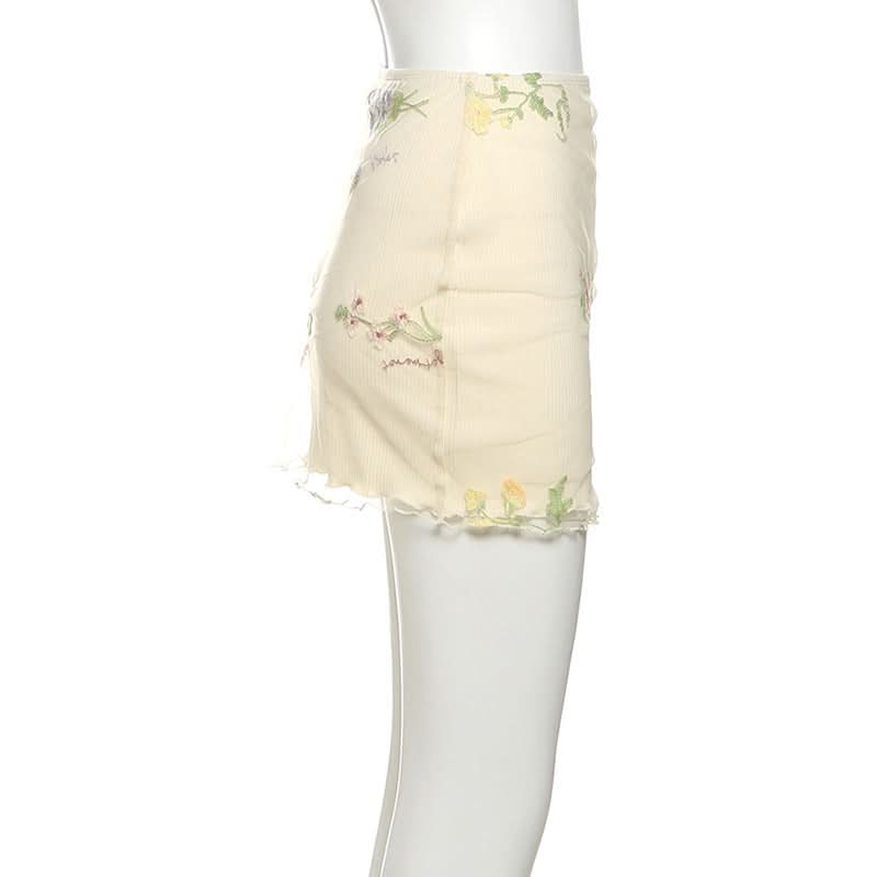 Ruffle embroidery contrast mini skirt  | Festival Outfits Women