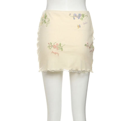 Ruffle embroidery contrast mini skirt  | Festival Outfits Women