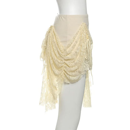 Lace up ruched lace irregular A line mini skirt  | Festival Outfits Women