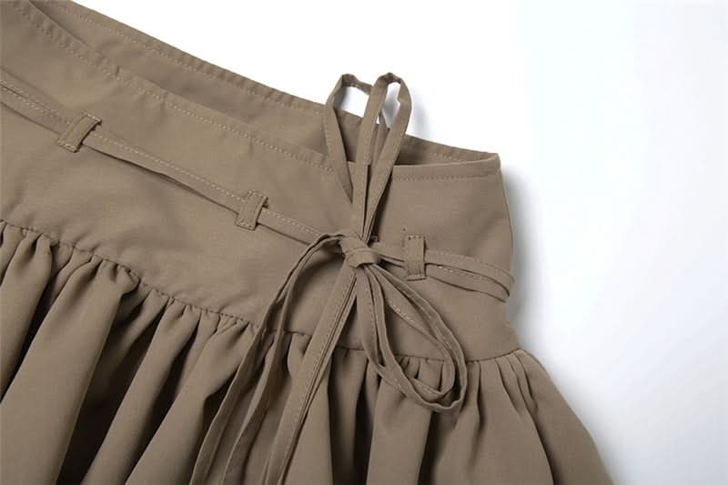 Zip-up ruched A line self tie solid mini skirt  | Festival Outfits Women