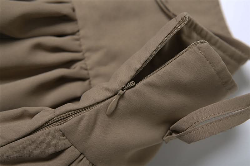 Zip-up ruched A line self tie solid mini skirt  | Festival Outfits Women