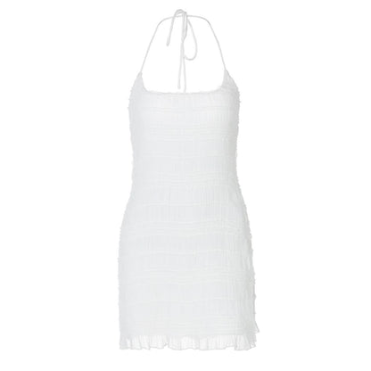 Halter u neck ruched ruffle mini dress  | Festival Outfits Women