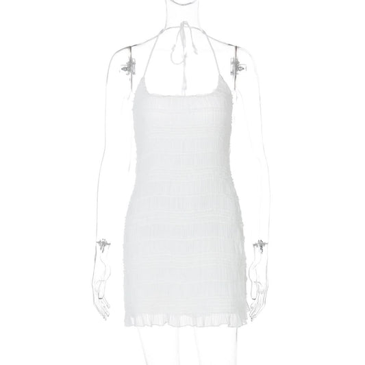 Halter u neck ruched ruffle mini dress  | Festival Outfits Women