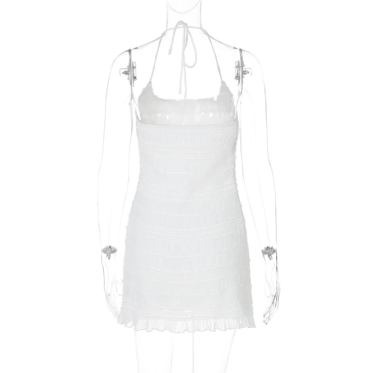 Halter u neck ruched ruffle mini dress  | Festival Outfits Women