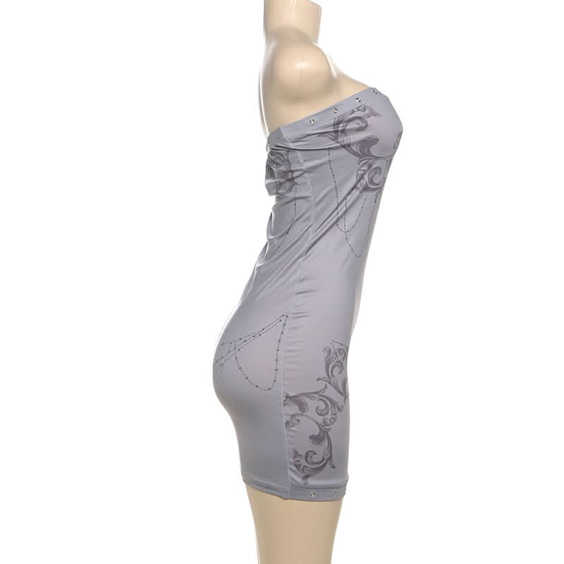 Print hollow out backless tube cut out mini dress  | Festival Outfits Women