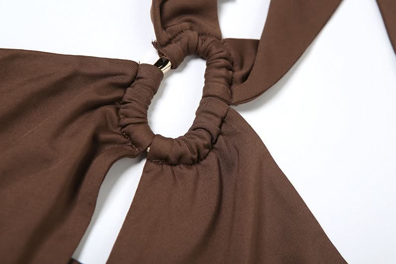 Hollow out button halter ruched maxi skirt set  | Festival Outfits Women