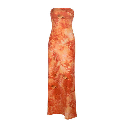 Print backless tube maxi dress  | Festival Outfits Women