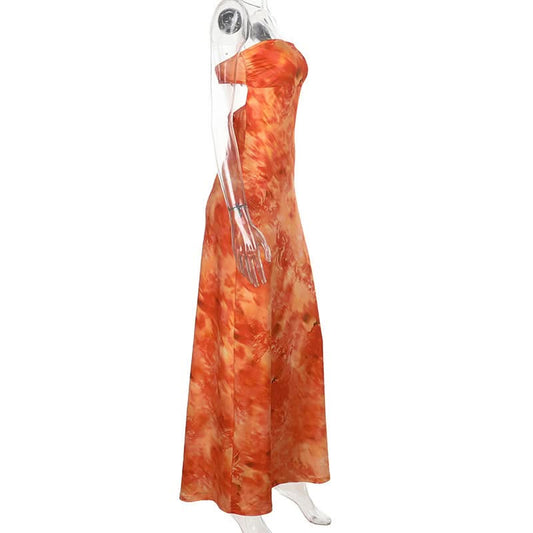 Print backless tube maxi dress  | Festival Outfits Women