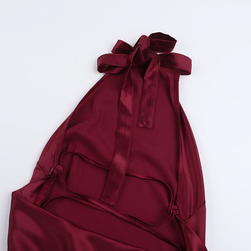 Satin halter backless solid maxi dress  | Festival Outfits Women