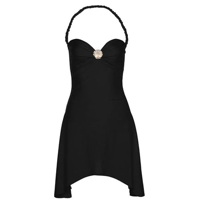 Halter sweetheart neck shell applique mini dress  | Festival Outfits Women