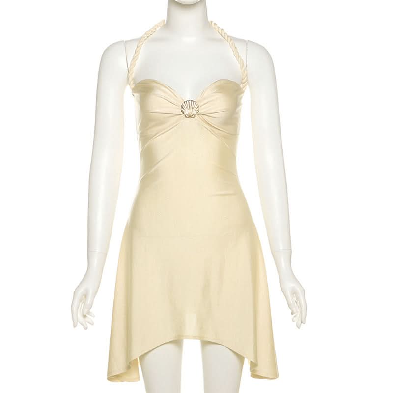 Halter sweetheart neck shell applique mini dress  | Festival Outfits Women