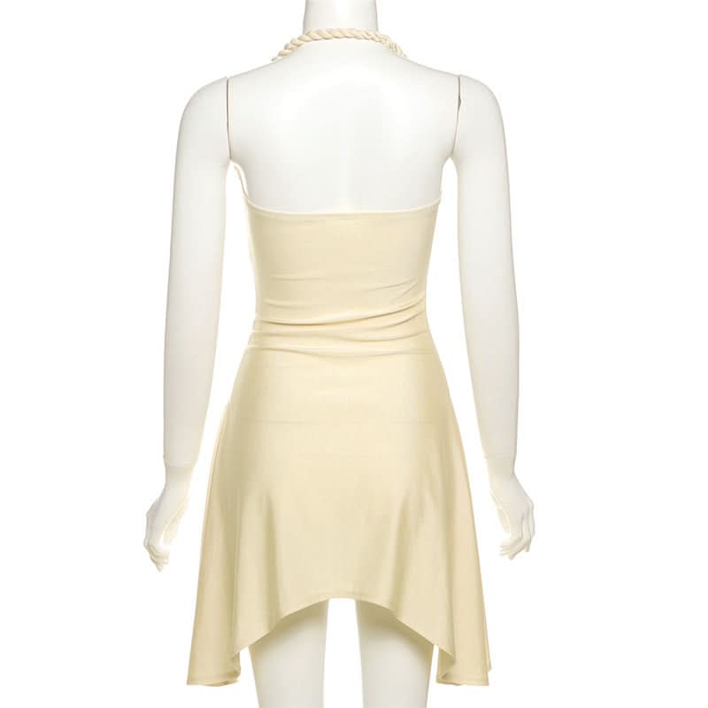 Halter sweetheart neck shell applique mini dress  | Festival Outfits Women