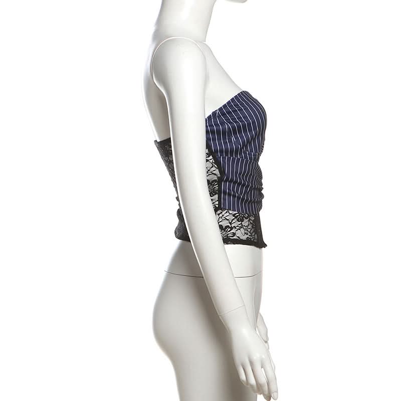 Striped print lace patchwork tube top  | Festival Outfits Women