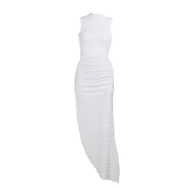 Hoodie Irregular slit crewneck ruched midi dress  | Festival Outfits Women