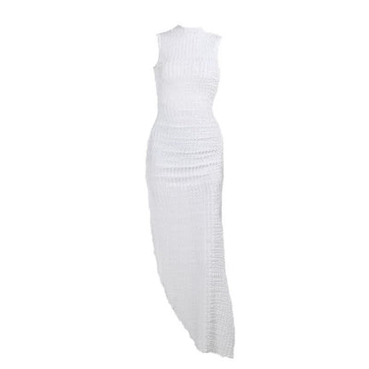 Hoodie Irregular slit crewneck ruched midi dress  | Festival Outfits Women
