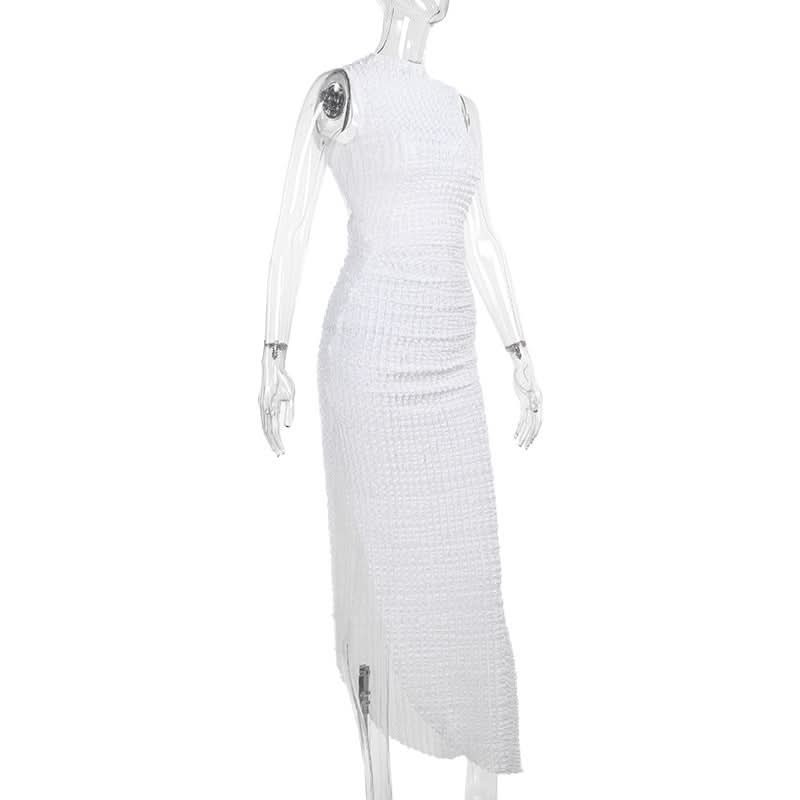 Hoodie Irregular slit crewneck ruched midi dress  | Festival Outfits Women