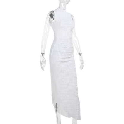 Hoodie Irregular slit crewneck ruched midi dress  | Festival Outfits Women