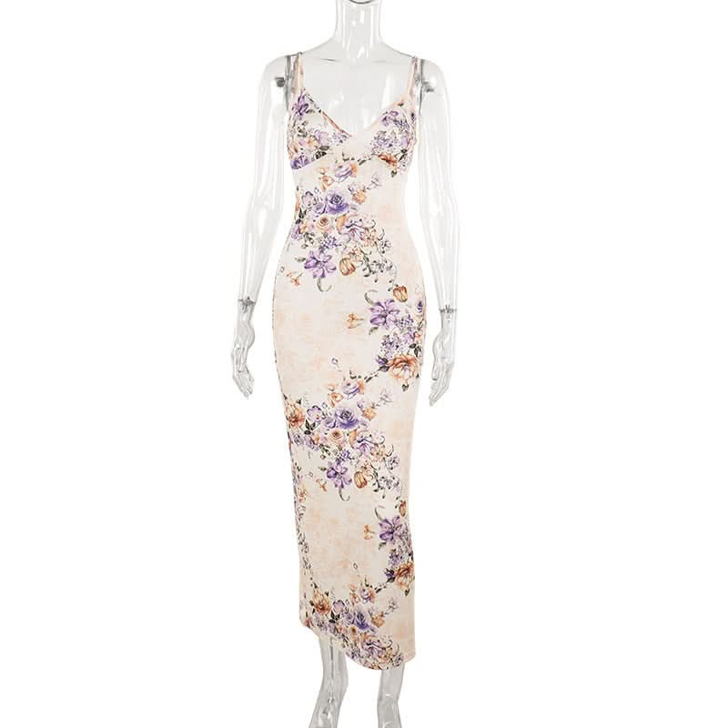 V neck flower applique cami maxi dress  | Festival Outfits Women