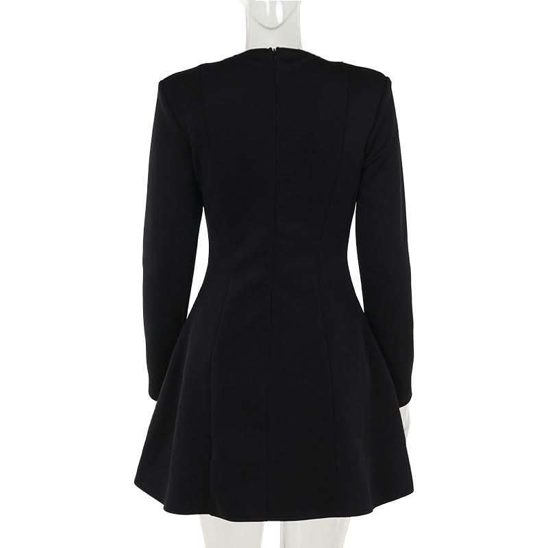 Long sleeve v neck zip-up solid mini dress  | Festival Outfits Women
