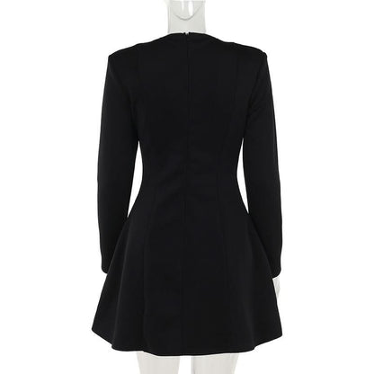 Long sleeve v neck zip-up solid mini dress  | Festival Outfits Women
