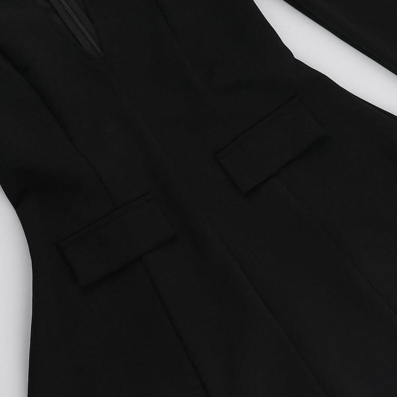 Long sleeve v neck zip-up solid mini dress  | Festival Outfits Women
