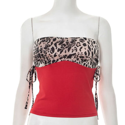 Drawstring ruched leopard print tube top  | Festival Outfits Women  | Cheetah Print Top