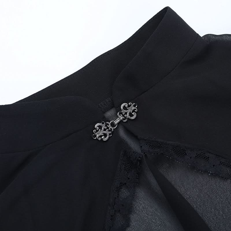 Long flared sleeve chiffon lace hem see through top  | Festival Outfits Women