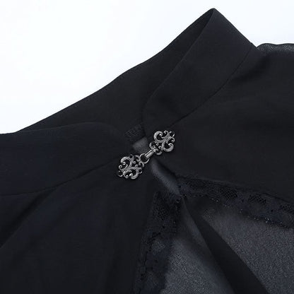 Long flared sleeve chiffon lace hem see through top  | Festival Outfits Women